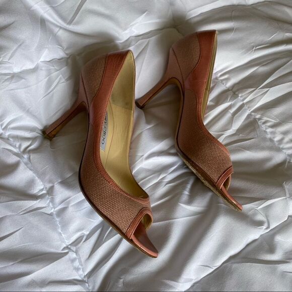 Jimmy Choo Vintage Style Open Toe Designer Pink Heels - Picture 2 of 8